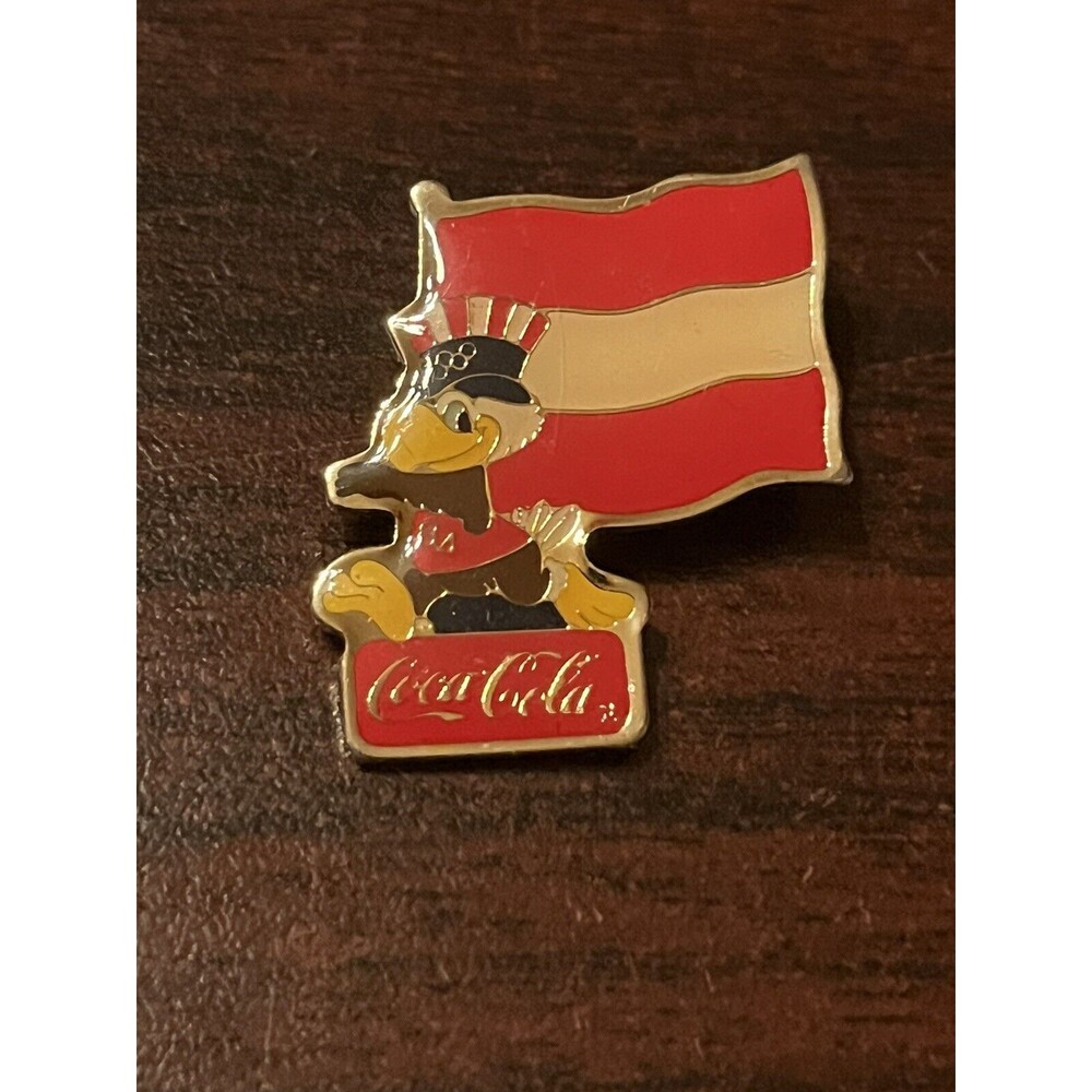 Vintage 1984 Los Angeles Olympics Coca Cola Sam Eagle Austria Flag Lapel Pin